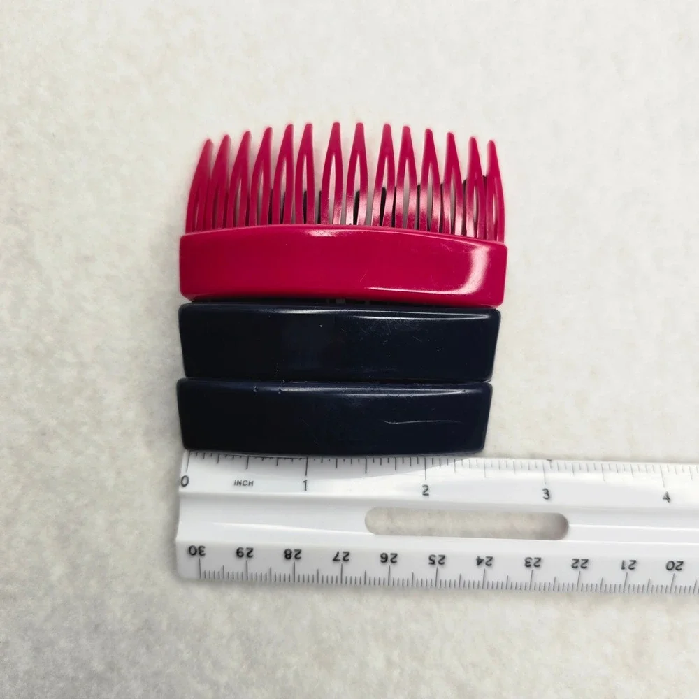 Vintage France Hair Side Tuck Combs Navy Blue Raspberry Plastic Accessory